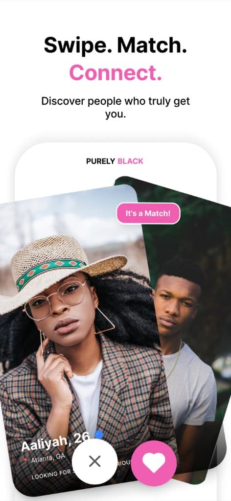 Swipe and match interface on Purely Black